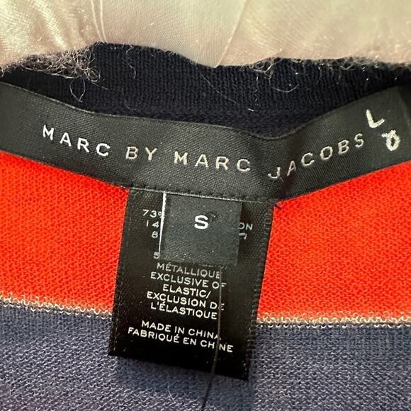🆕 MARC JACOBS | Navy & Red Striped Polka Dot Metallic Lightweight Top | Small - Picture 4 of 7